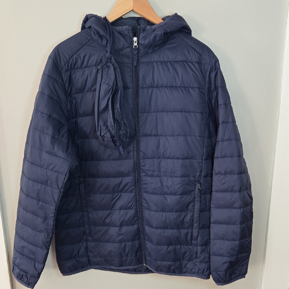 Amazon Essentials Men's Medium Unisex Navy Packable Puffer Hooded Jacket
